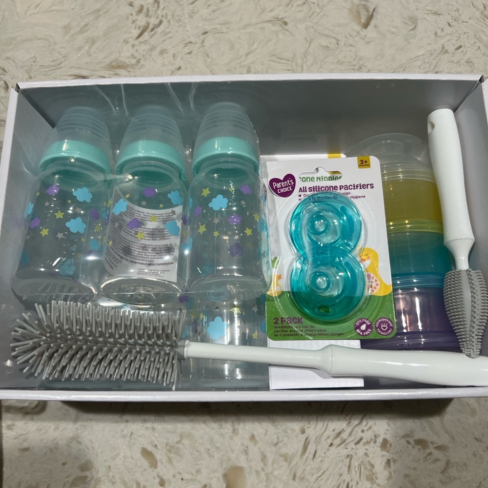 Baby Bottle and Pacifier Set with Cleaning Brushes